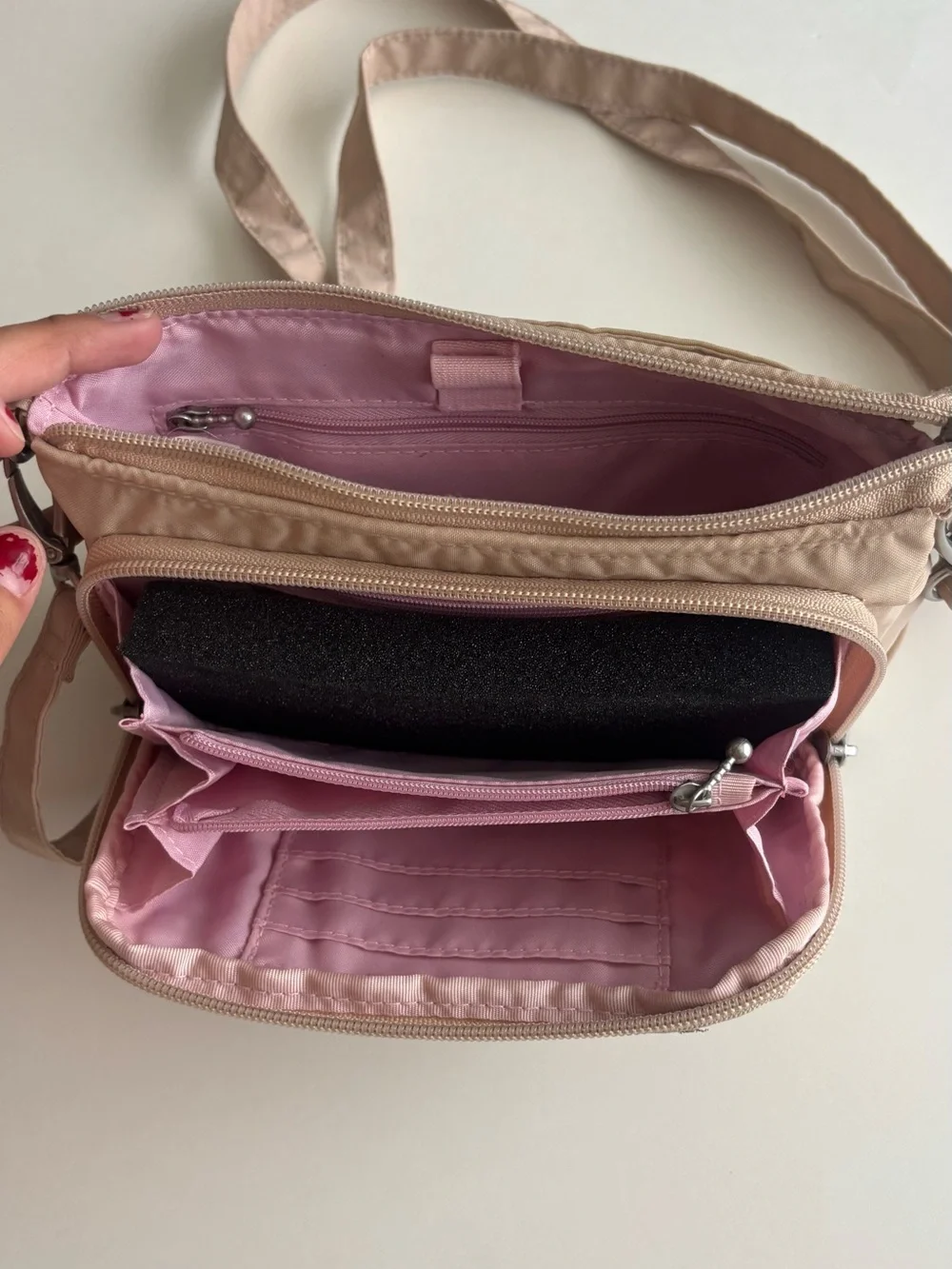 Baggallini Camel and Blush Pink Crossbody Organizer Bag
